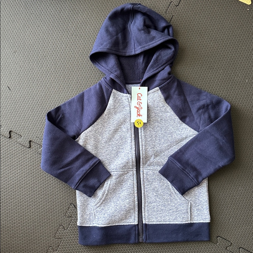 Cat & Jack Boys Full Zip Jacket Hood Navy Blue Charcoal Gray Hoodie Size 3T NWT